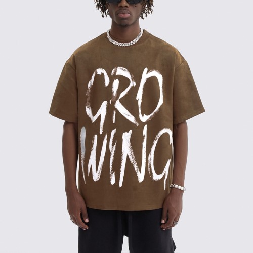 Custom Oversized T Shirt | Heavy Weight Screen Print Suede Streetwear Dark T-shirts For Men