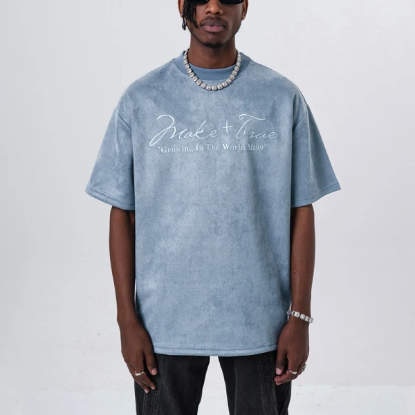 Customized Suede Tshirts | Oversized Embroidery Heavy Weight Smooth Tshirts
