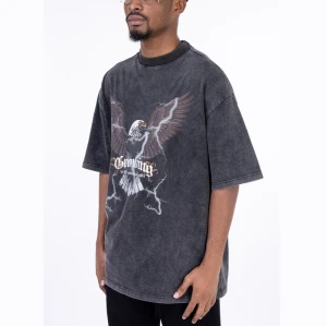 Custom Men's Animal Streetwear | Snow Washed Cotton Direct Injection Print Short Sleeve T shirts
