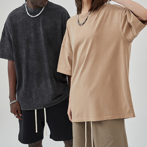 Quick Design Heavyweight Acid Wash Short Sleeve T Shirts - Drop Shoulder Blank Dark Streetwear