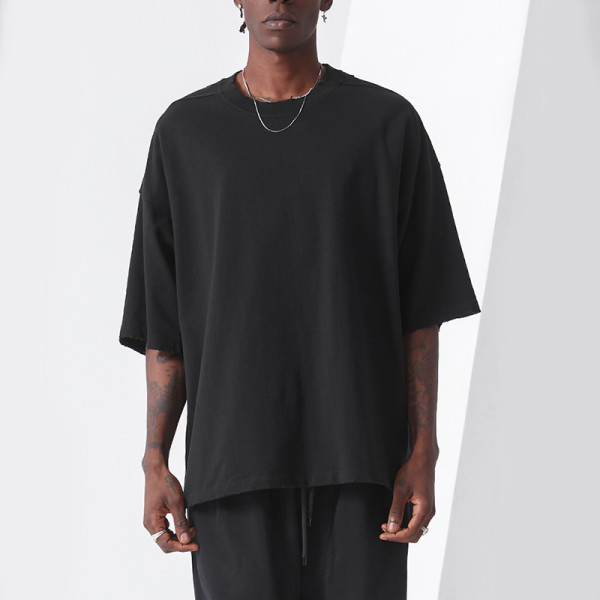 Customize Heavyweight Solid Color Casual Half-sleeve T-shirt | Mens 260GSM Dark Streetwear Trendy T Shirts | Drop Shohlder Blank Tshirts