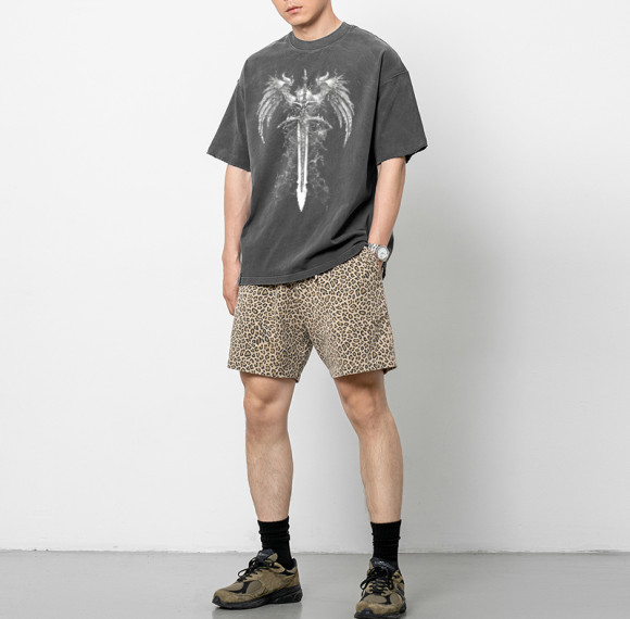 Factory Washed Cotton T Shirt Dark Dyed 320GSM Direct Injection Printed Streetwear T Shirt