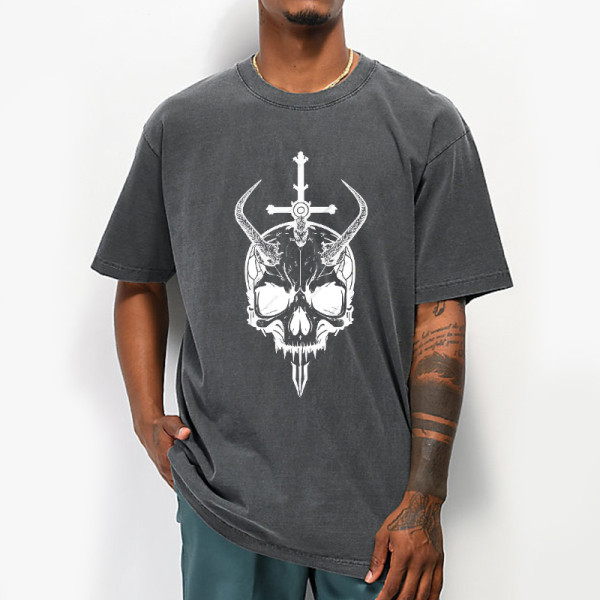 Custom T-shirts Mens Washed Dark Vintage Hip Hop Screen Print Oversize Tshirt