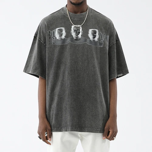 Custom Streetwear Printing Tshirts 100% Cotton Acid Washed Overiszed Fit Fashion Designs