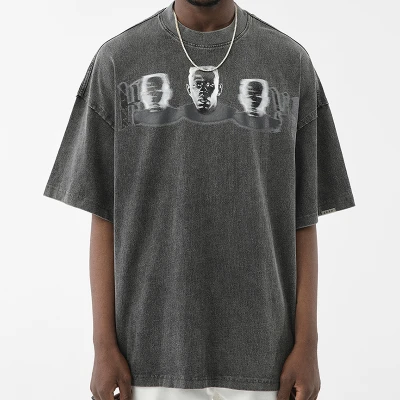 Custom Streetwear Printing Tshirts 100% Cotton Acid Washed Overiszed Fit Fashion Designs