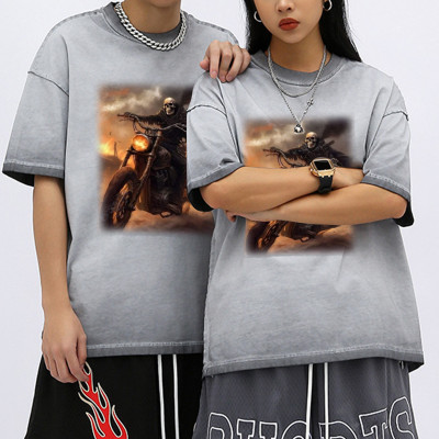Fashion Tshirts Direct Injection Printing Acid Wash Style 100% Cotton 290GSM Unisex  Oversized Fit