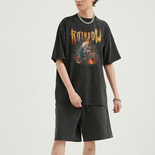 Custom Printing Tshirts Direct Injection Printing Acid Wash Techniques Oversized Fit Unisex Summer