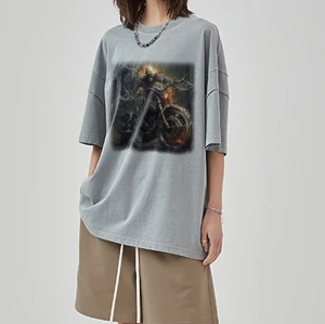 Custom Acid Washed Tshirts Vintage Graphic Direct Injection Printing Fashion Style Unisex Oversized Fit