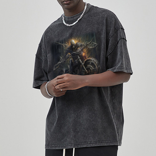 Custom Acid Washed Tshirts Vintage Graphic Direct Injection Printing Fashion Style Unisex Oversized Fit