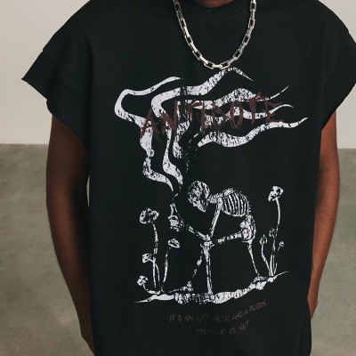 Custom Skeleton Print Sleeveless T-Shirt - 230GSM Cotton Tie-Dye Oversized Streetwear T-Shirt