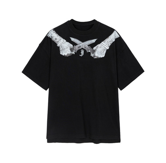 Wholesale Acid Wash T-shirts Heat Transfer Pattern 100% Cotton Oversize Heavy Weight Graphic 300g