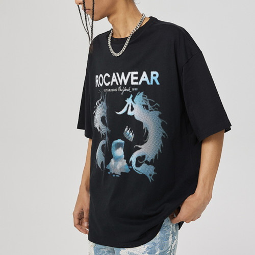 Customizable Monster Print Short Sleeve T-Shirt - 190GSM Heavyweight Cotton Oversized Streetwear