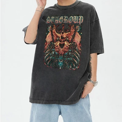 Supplier Monsters Logo DTG Printing Tshirts Cotton 230GSM Short Sleeve Washed Oversized Fit For Men