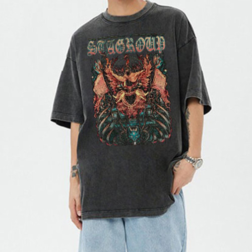 Supplier Monsters Logo DTG Printing Tshirts Cotton 230GSM Short Sleeve Washed Oversized Fit For Men