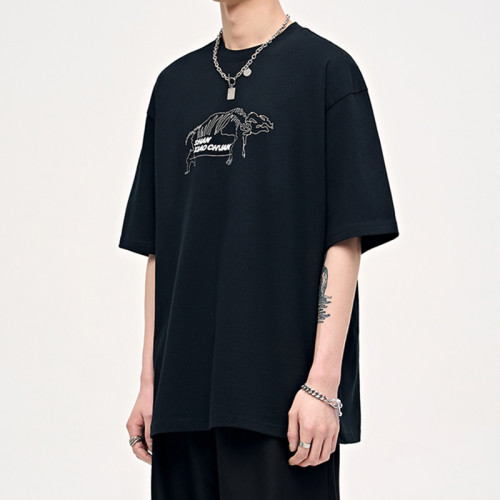 Custom Animal Print T Shirts | White Ink Direct Injection Oversized Cotton Men's Short Sleeve Dark T Shirt