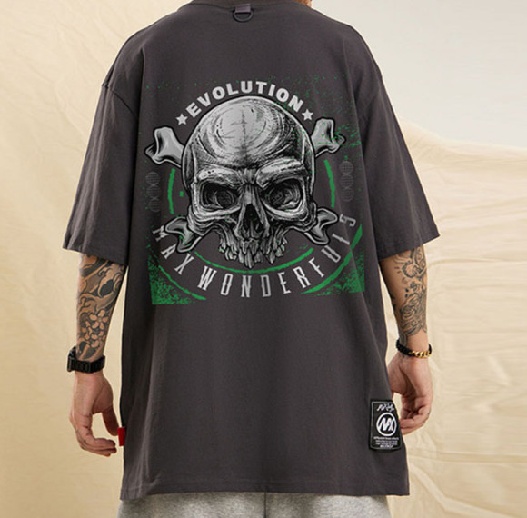 Skull Print Custom Streetwear Heavyweight Cotton Short Sleeve T Shirt Men