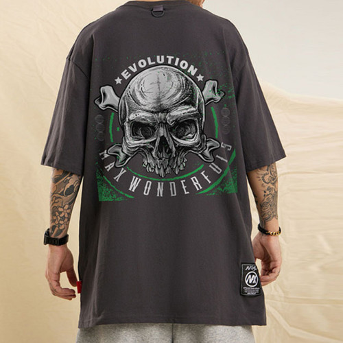 Manufacturing Cotton T-shirts White Ink Direct Injection Print Heavy Weight Dark Skeleton T-shirts
