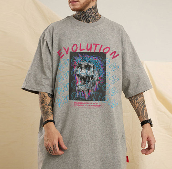 Wholesale Vintage Streetwear T Shirt, White Ink Direct Print Oversized Skeleton T Shirt Mens