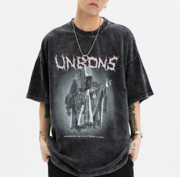 Customized Dark Graphic Printed Streetwear Heavyweight Cotton Short Sleeve T Shirts Men