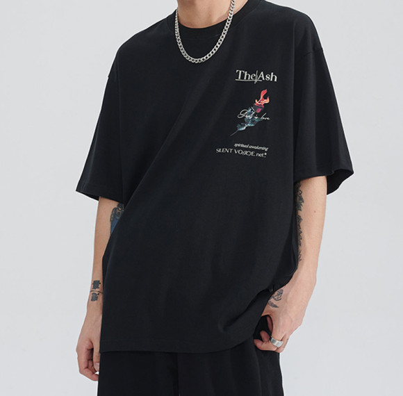 Custom Rose Pattern T Shirts | White Ink Direct Print Streetwear Cotton Men's Oversized T-Shirt