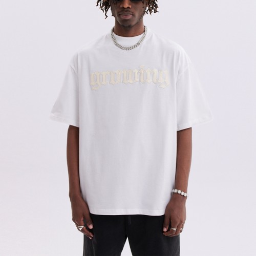 Customized Production Patchwork Embroidery Plain TShirt, Cotton Oversized Vintage Streetwear T Shirt