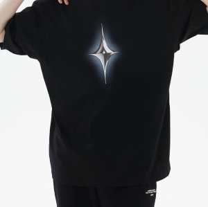 Customized Technology Elements T-Shirt | Cross Star Pattern Print Cotton Oversized Streetwear T Shirts