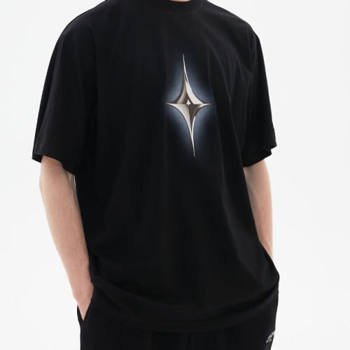 Customized Technology Elements T-Shirt | Cross Star Pattern Print Cotton Oversized Streetwear T Shirts