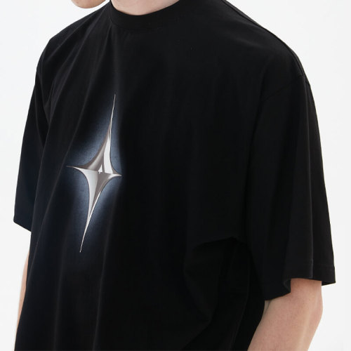 Customized Technology Elements T-Shirt | Cross Star Pattern Print Cotton Oversized Streetwear T Shirts