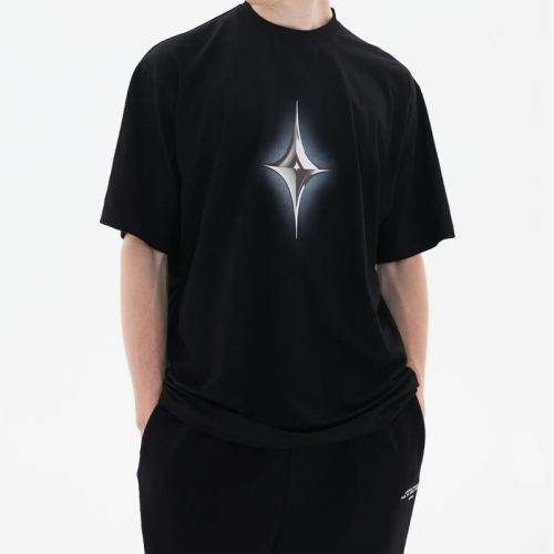 Customized Technology Elements T-Shirt | Cross Star Pattern Print Cotton Oversized Streetwear T Shirts