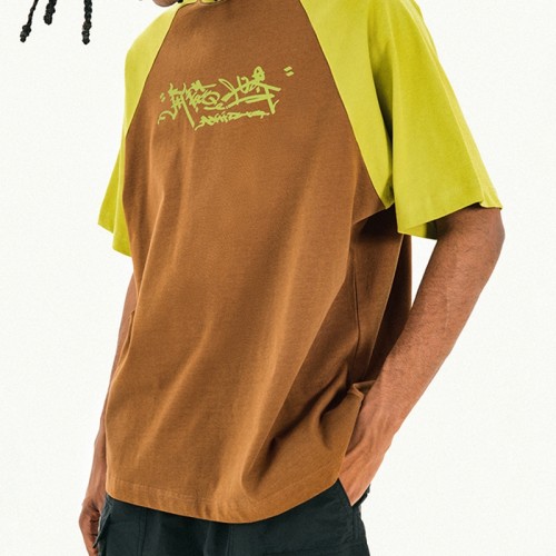 Quick Design Loose Fit Color Block T-shirt | Screen Print Oversized Fit Pure Cotton Tshirt Men
