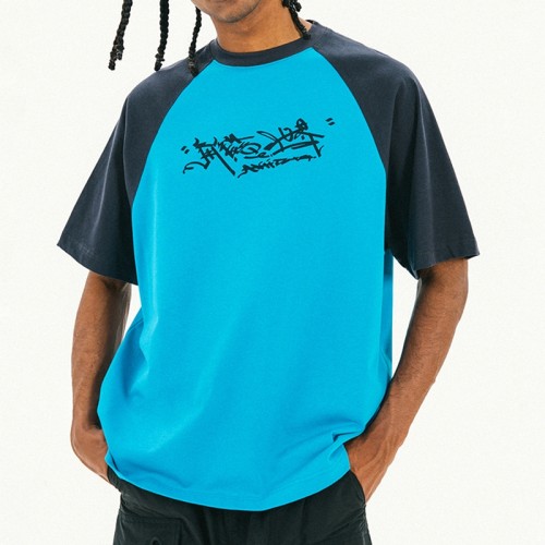 Quick Design Loose Fit Color Block T-shirt | Screen Print Oversized Fit Pure Cotton Tshirt Men