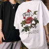 Customized Design Streetwear T Shirt, Rose Pattern White Ink Direct Print Oversized Woman T Shirt