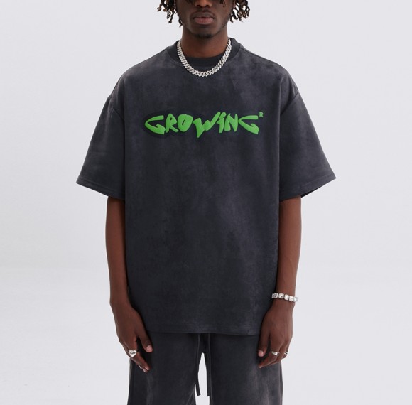 Customized Suede Fabric Short Sleeved T-shirts | High Street Oversize Blank Puff Print Streetwear