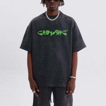 Customized Suede Fabric Short Sleeved T-shirts | High Street Oversize Blank Puff Print Streetwear