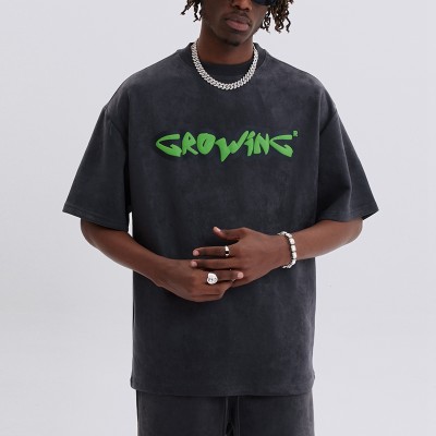 Customized Suede Fabric Short Sleeved T-shirts | High Street Oversize Blank Puff Print Streetwear