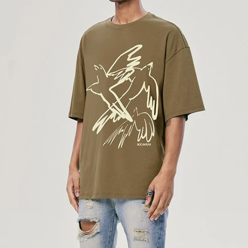 Customized Production Screen Printed Animal Printing Heavyweight Cotton Streetwear T Shirt Mens
