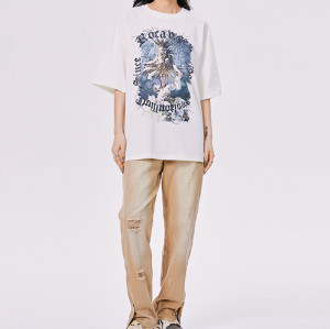 Customized Pattern T-Shirt | White Ink Direct Printed Cotton Dark Men's Streetwear T Shirt