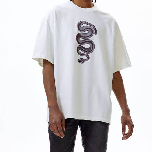 Customized White Ink Direct Inkjet Men Heavy Cotton Tshirts with Vintage Snake Pattern Print Design