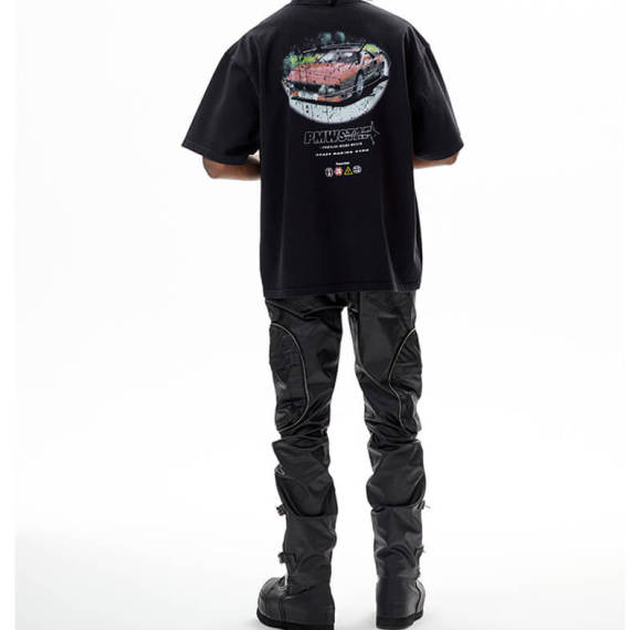 Customized Washed Retro Aged Heavyweight Cotton Vintage Car Printed Men's Streetwear T Shirt