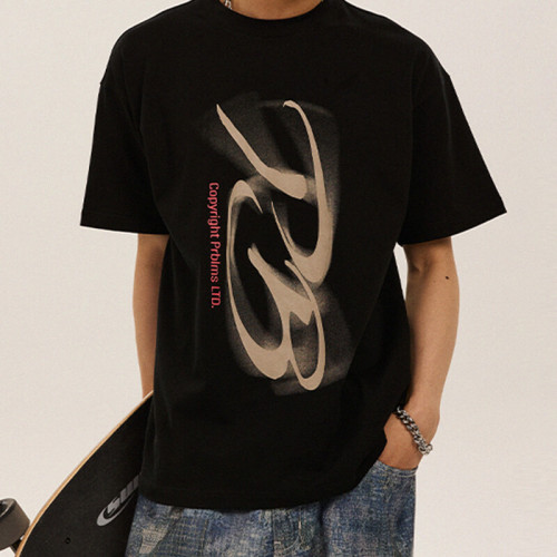 Customized Manufacturing Washed Vintage Streetwear Blurred Pattern Printed Cotton T Shirts for Men