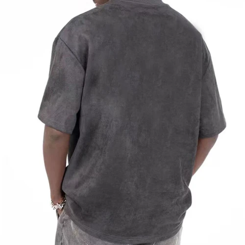 Production Customized 300GSM Heavyweight Suede Round Neck Short Sleeve Streetwear T Shirt Men