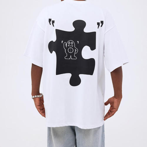 Customized Personalized Graphic Printed T-Shirt, Funny Jigsaw Printed Streetwear Graphic T Shirt Men