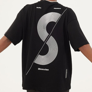Customized Personalized Graphic Print T-Shirt, Geometry Split Print Streetwear Graphic T Shirt Men
