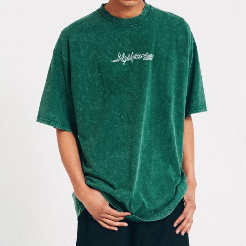 Customizable Letters Printed Wash T Shirt, Heavyweight Screen Printed Vintage Streetwear T Shirt Men