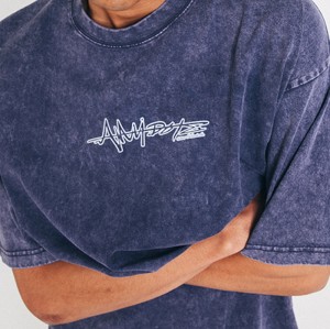 Customizable Letters Printed Wash T Shirt, Heavyweight Screen Printed Vintage Streetwear T Shirt Men