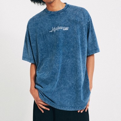 Customizable Letters Printed Wash T Shirt, Heavyweight Screen Printed Vintage Streetwear T Shirt Men