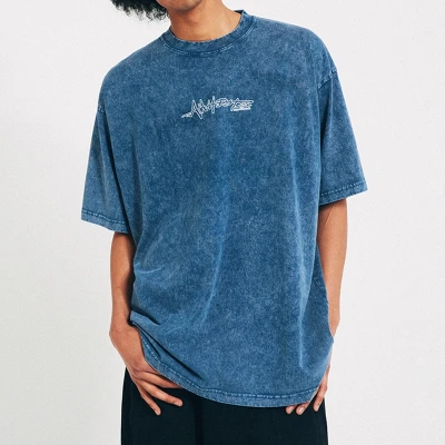 Customizable Letters Printed Wash T Shirt, Heavyweight Screen Printed Vintage Streetwear T Shirt Men