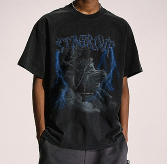 Manufacturing Customized Devil Printed Cotton T-Shirt, Vintage Washed Streetwear T Shirt Men