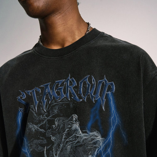 Manufacturing Customized Devil Printed Cotton T-Shirt, Vintage Washed Streetwear T Shirt Men