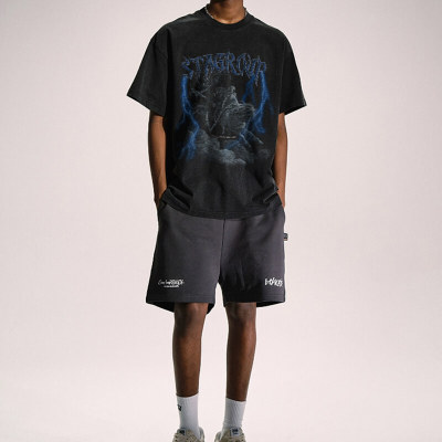 Manufacturing Customized Devil Printed Cotton T-Shirt, Vintage Washed Streetwear T Shirt Men